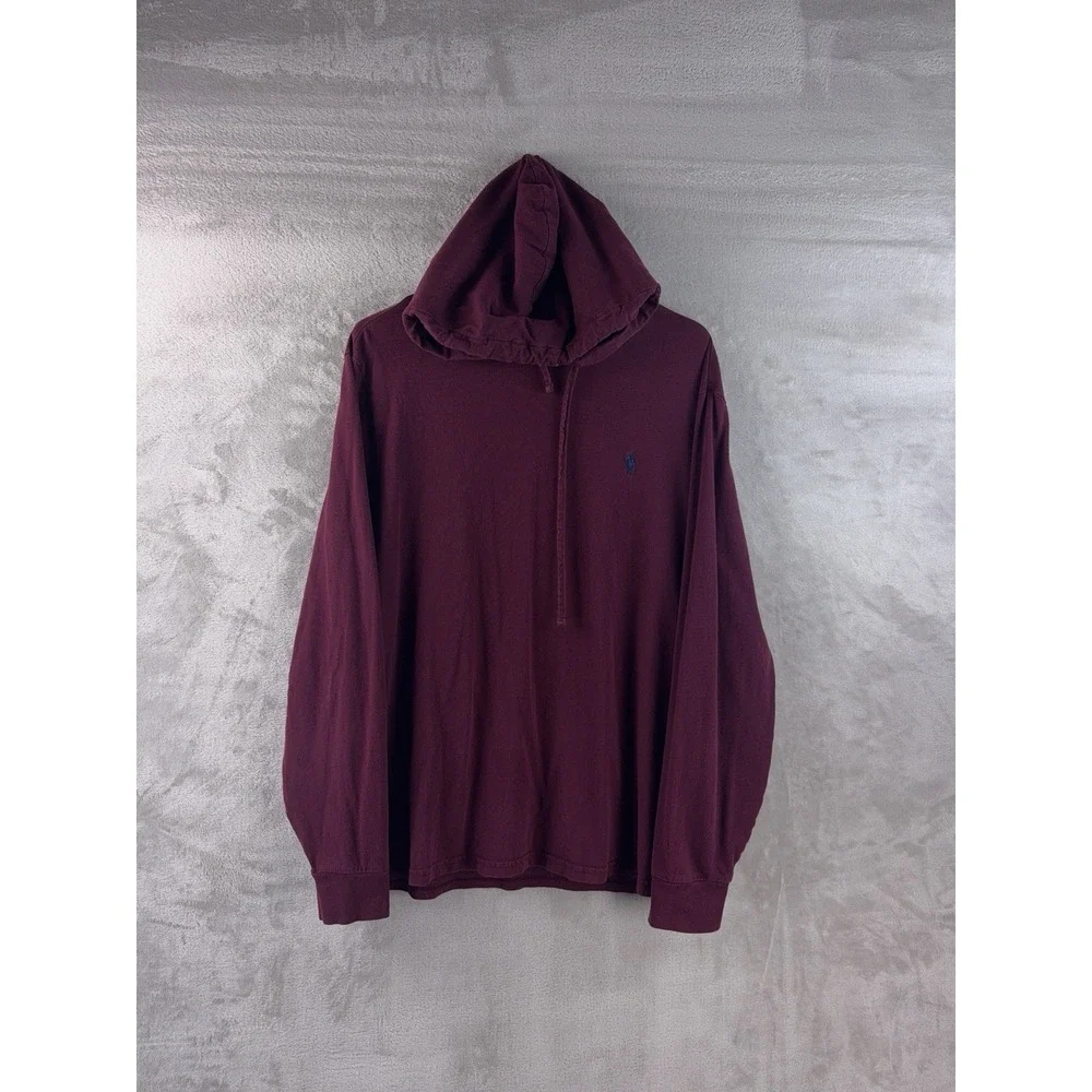 Polo Ralph Lauren Hooded Jersey T Shirt Mens Size Large Burgundy Casual Preppy‎